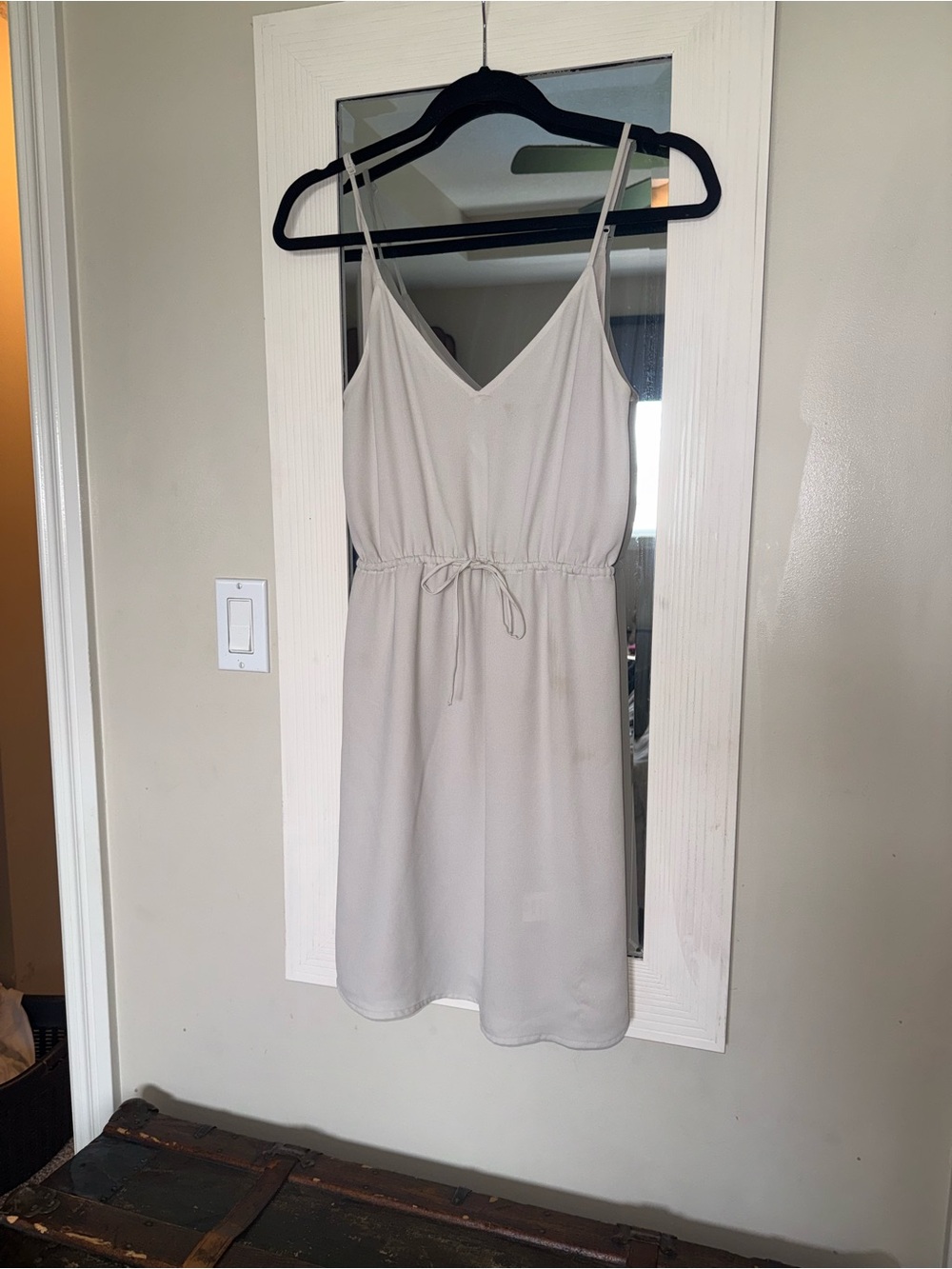 V-Neck Spaghetti Strap Drawstring Dress - Light Beige